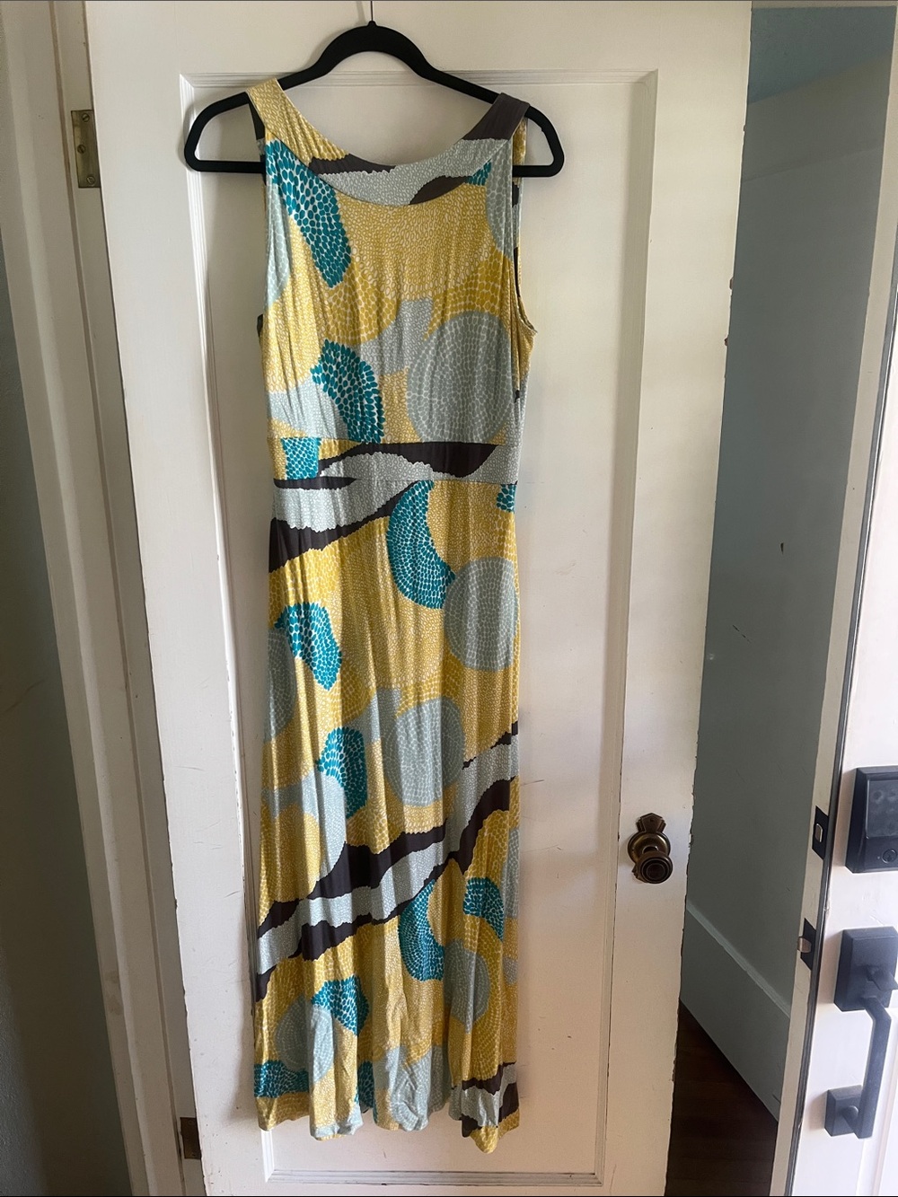 Boden Yellow Maxi Dress with Teal & Gray Geometric Print - Picture 5 of 5